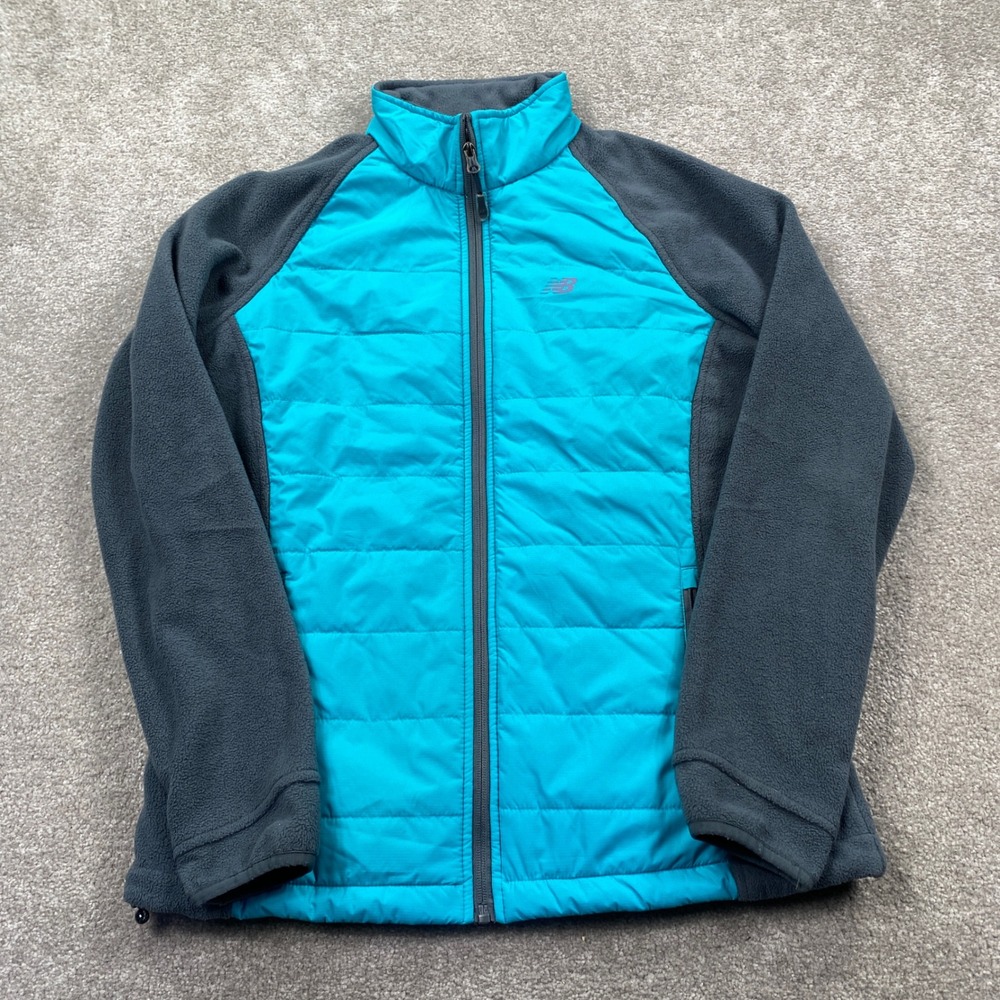 New Balance Hybrid Puffer Fleece Jacket Womens M Blue Grey Full Zip RN130893